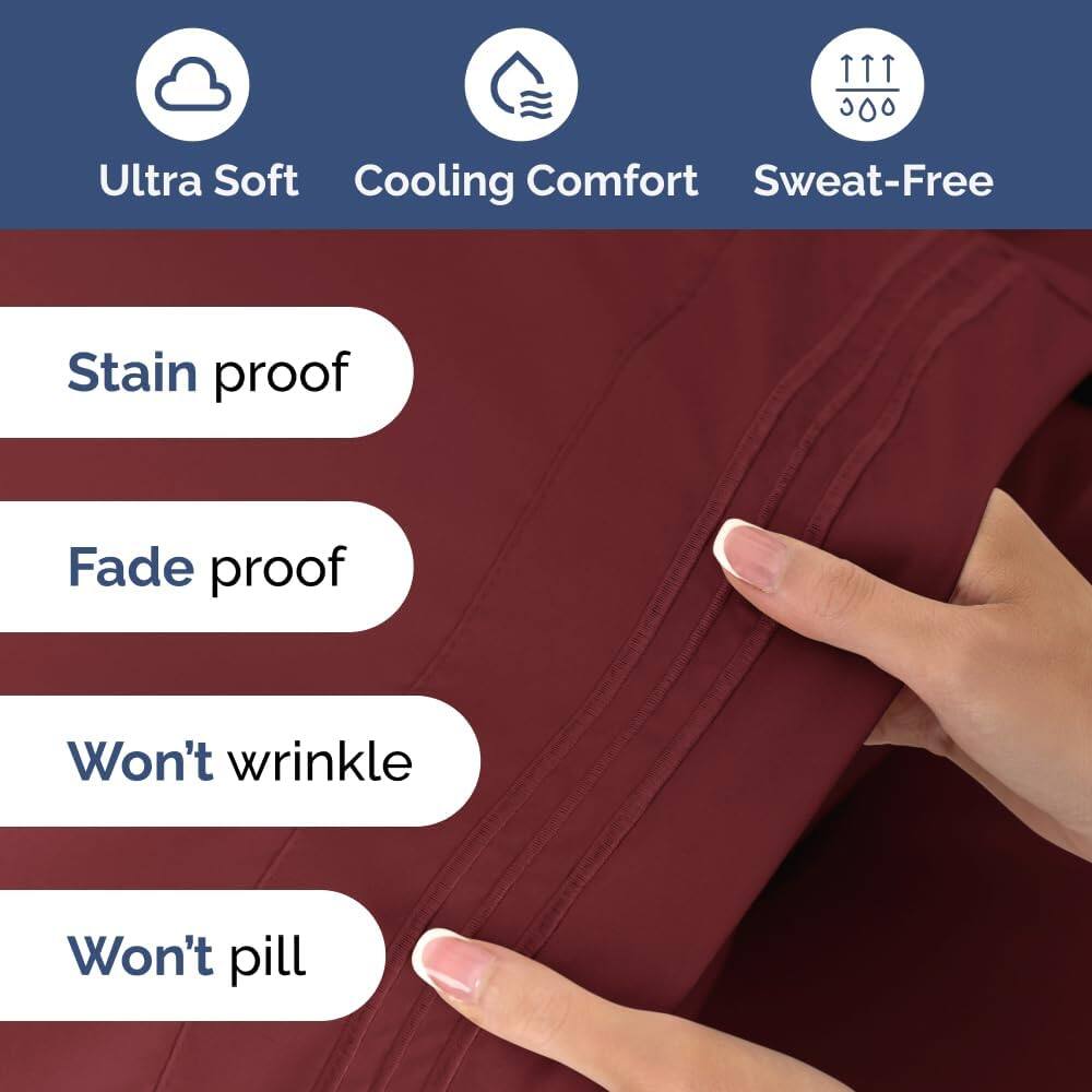 Ultra Soft  
Cooling Comfort  
Sweat-Free  

Stain proof  
Fade proof  
Won't wrinkle  
Won't pill