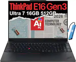 Lenovo - Upgraded - ThinkPad E16 Gen 3 16" WUXGA AI PC Laptop - Intel Core Ultra 7 with 16GB Memory - 512GB SSD - Windows 11 Pro - Black