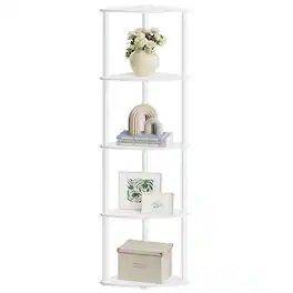 Songmics Home - Corner Shelf, Superfast Toolless Assembly, 5-Tier Corner Standing Shelf, Corner Shelf Stand, Living Room, Bedroom - Snow White