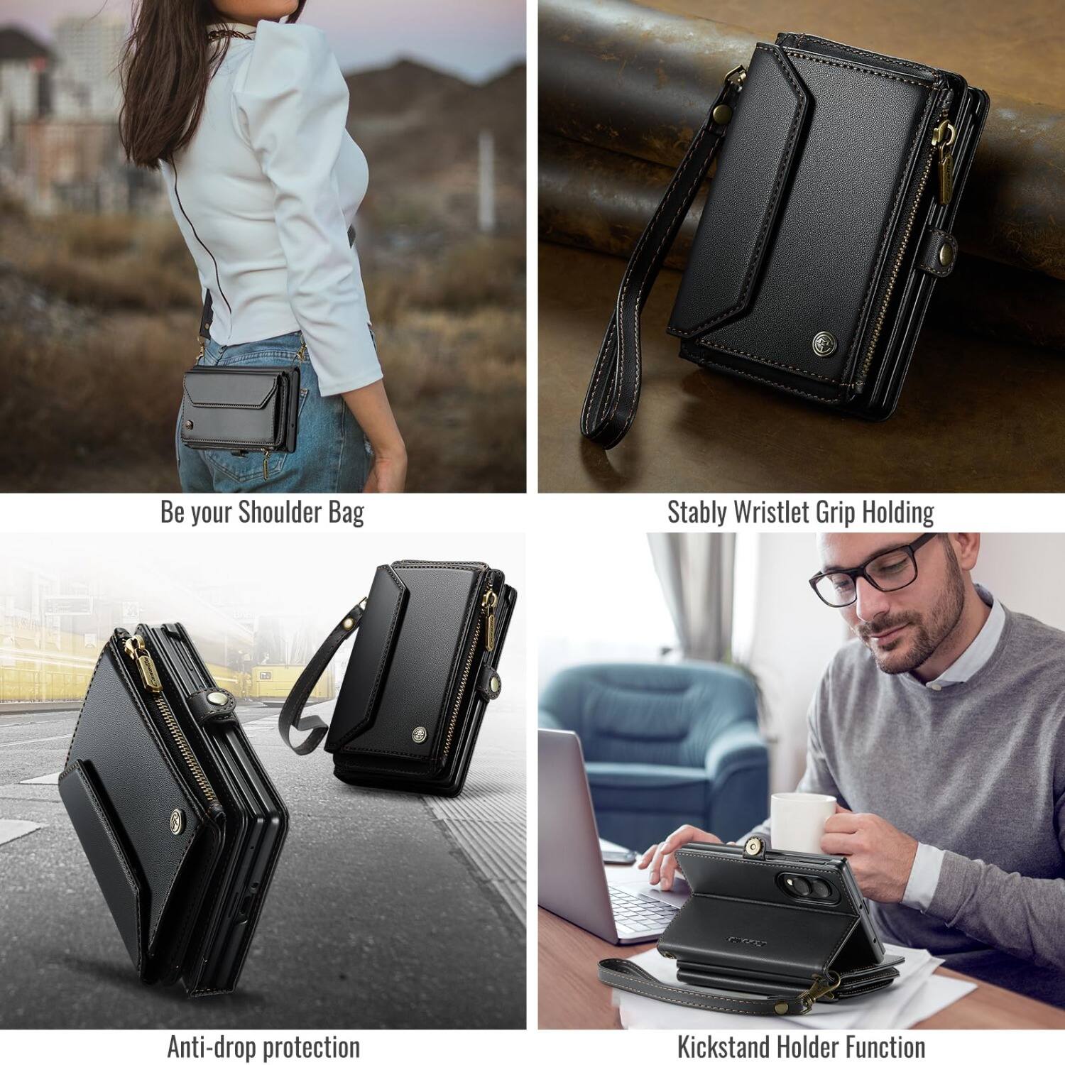Be your Shoulder Bag

Stably Wristlet Grip Holding

Anti-drop protection

Kickstand Holder Function