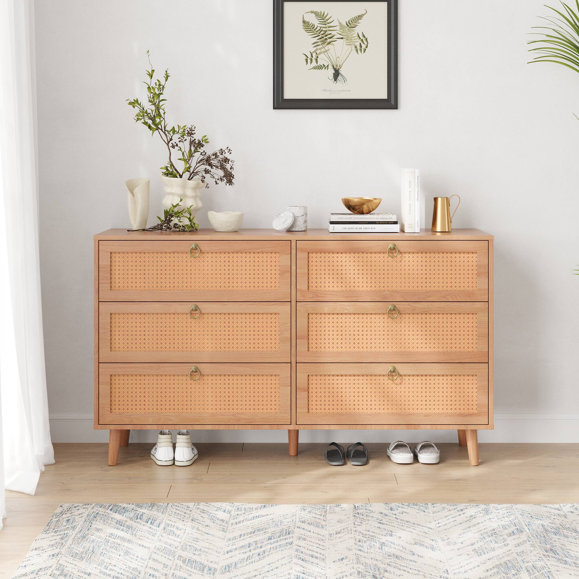 Alt View 4. Forest'nSky - Natural Wood 6 drawer 51.2 in. Wide Chest of Drawers with Sturdy Frame for Living Room - Natural.