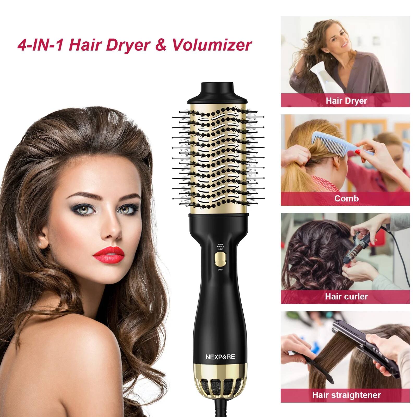4-IN-1 Hair Dryer & Volumizer

- Hair Dryer
- Comb
- Hair Curler
- Hair Straightener

NEXPORE