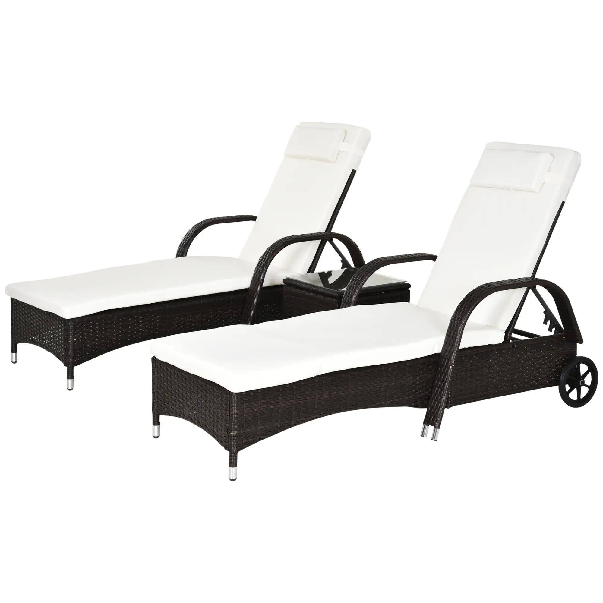 Angle. Resenkos - Resenkos Wicker Outdoor Chaise Lounge Chair Set, 5-Level Adjustable Backrest Pool Lounge Chair, Brown, Cream White - Brown, Cream White.