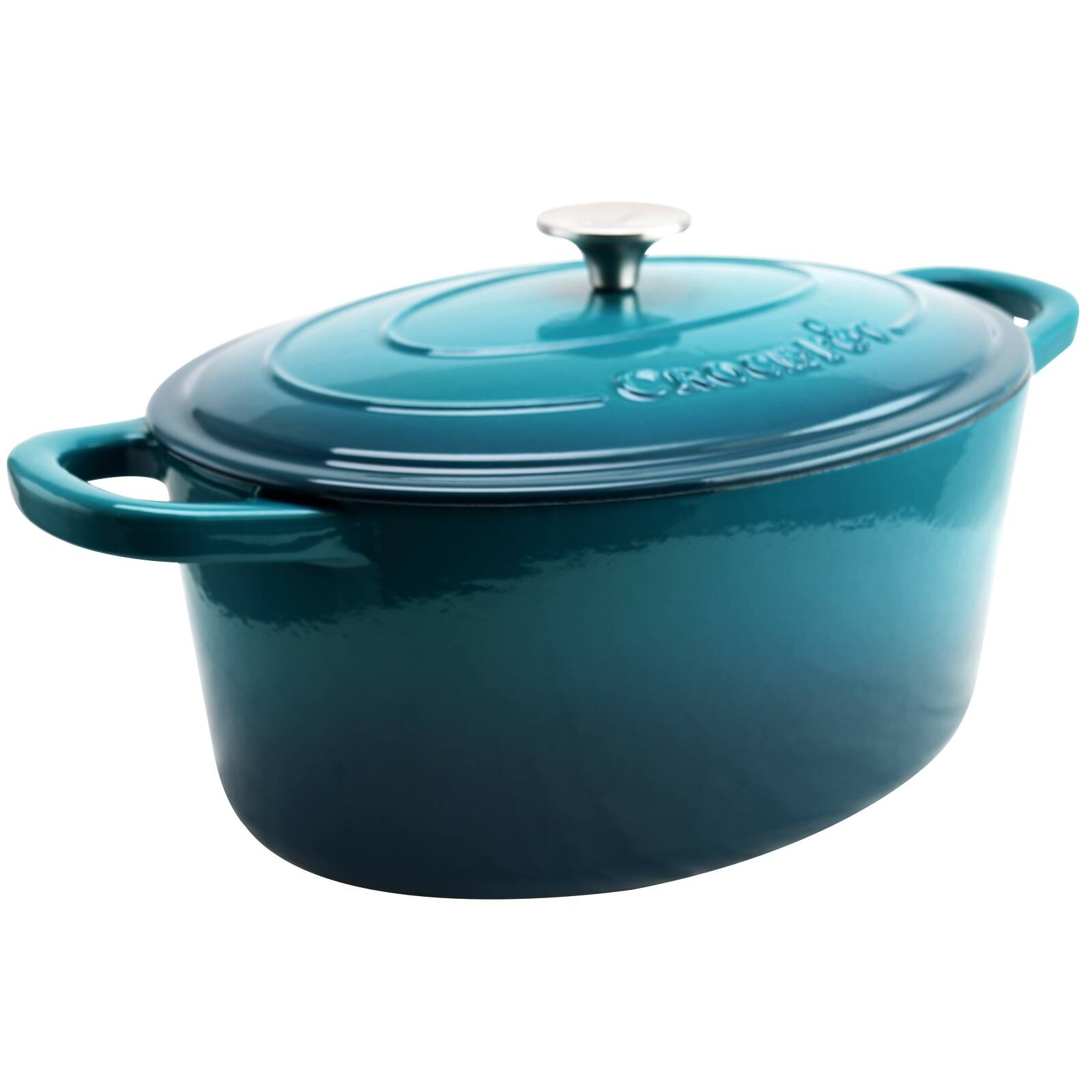 Alt View 3. Crockpot - Crock Pot Artisan 7 Quart Enameled Cast Iron Oval Dutch Oven in Teal Ombre - Teal.