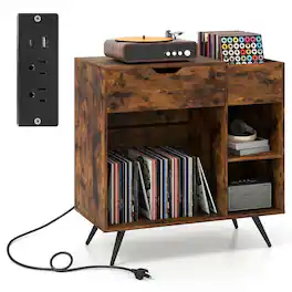 Kadyn - Turntable Stand with Built-In Electrical Power Outlet, Rustic - Brown