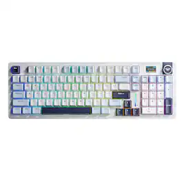 AULA - S98 Pro, 96-Key, Wireless, Mechanical Gaming Keyboard, RGB, 5-Layer Padding, 5000 mAh Battery, Knob, Digital Screen - Blue White