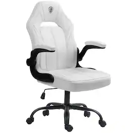 Dowinx - Gaming Chair, Breathable PU Leather Gamer Chair with Pocket Spring Cushion, Swivel Desk Chair with Adjustable Seat - White