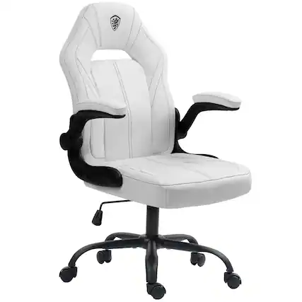 Front. Dowinx - Gaming Chair, Breathable PU Leather Gamer Chair with Pocket Spring Cushion, Swivel Desk Chair with Adjustable Seat - White.