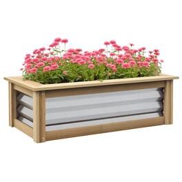 Outsunny - Garden Bed, Planter Box, Metal and Wood Combined, for Growing Flowers - Silver and Natural