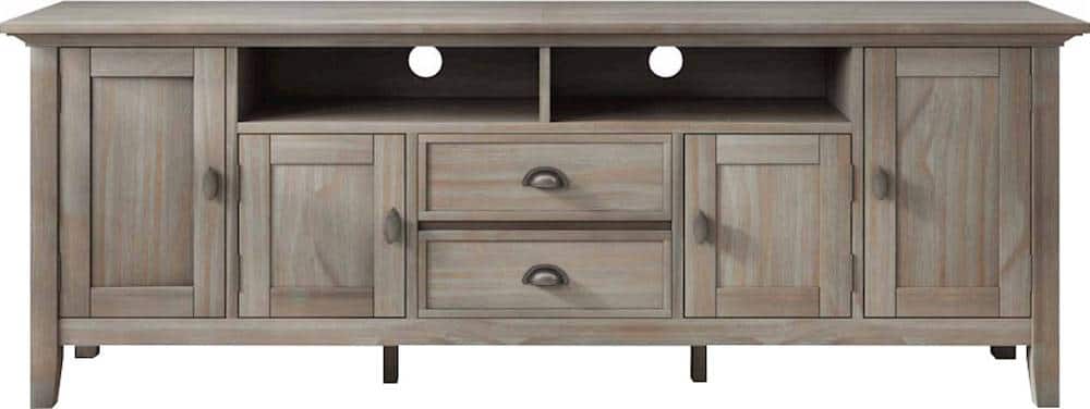 Angle. Simpli Home - Redmond SOLID WOOD 72 inch Wide Transitional TV Media Stand in Distressed Grey For TVs up to 80 inches - Distressed Gray.