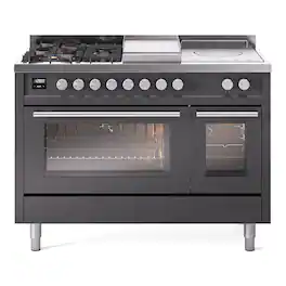 ILVE - Professional Plus II Series 48 in. Dual Fuel Range with 5 Sealed Burners + Griddle (Liquid Propane, Satin Trim) - Graphite Matte