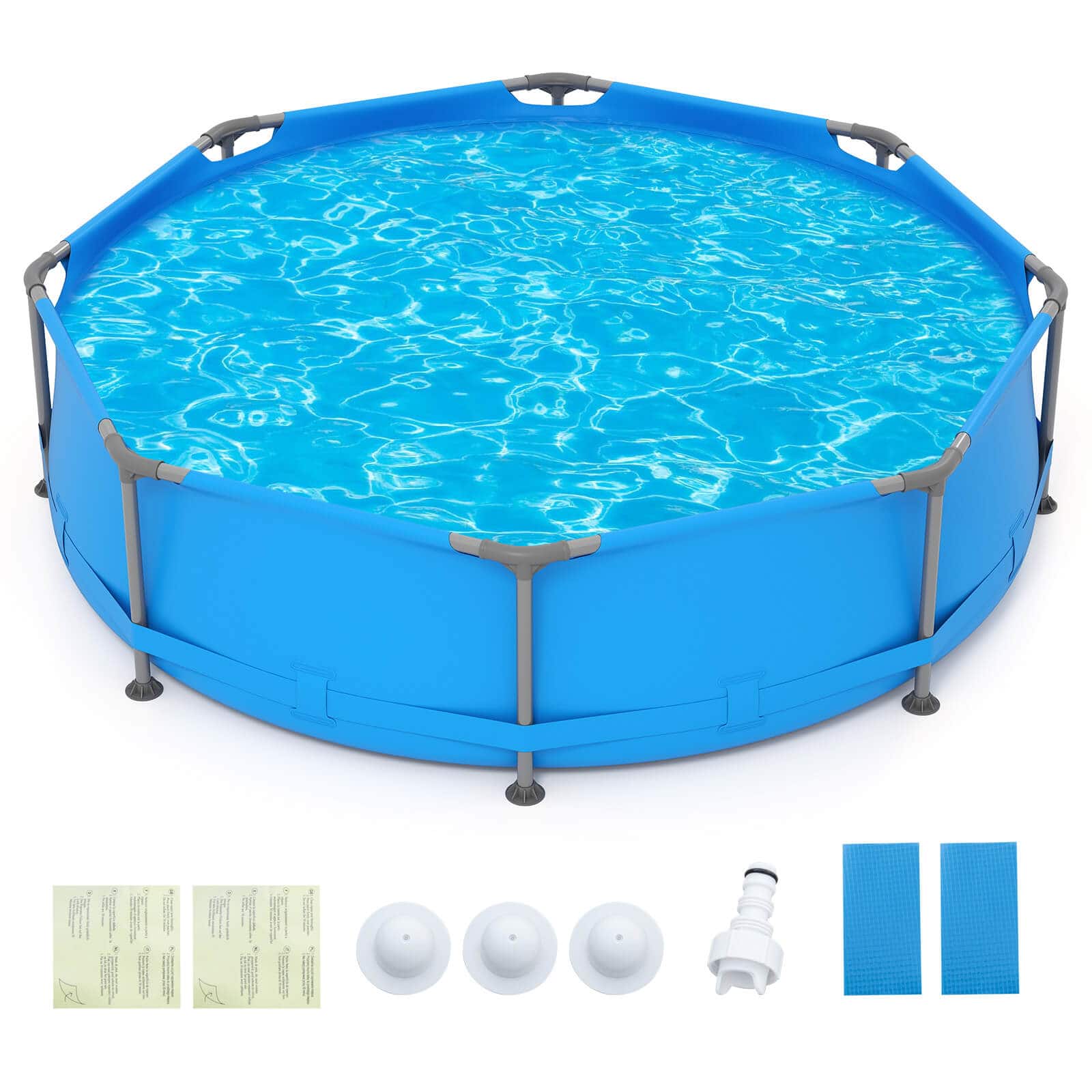 Costway - 1158 Gal Outdoor Family Swimming Pool with Metal Frame Multi-layer PVC Fabric - Blue