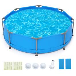 Costway - 1158 Gal Outdoor Family Swimming Pool with Metal Frame Multi-layer PVC Fabric - Blue