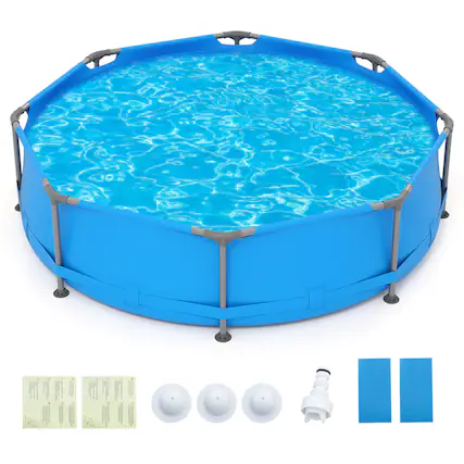 Front. Costway - Costway 1158 Gal Outdoor Family Swimming Pool with Metal Frame Multi-layer PVC Fabric - Blue.