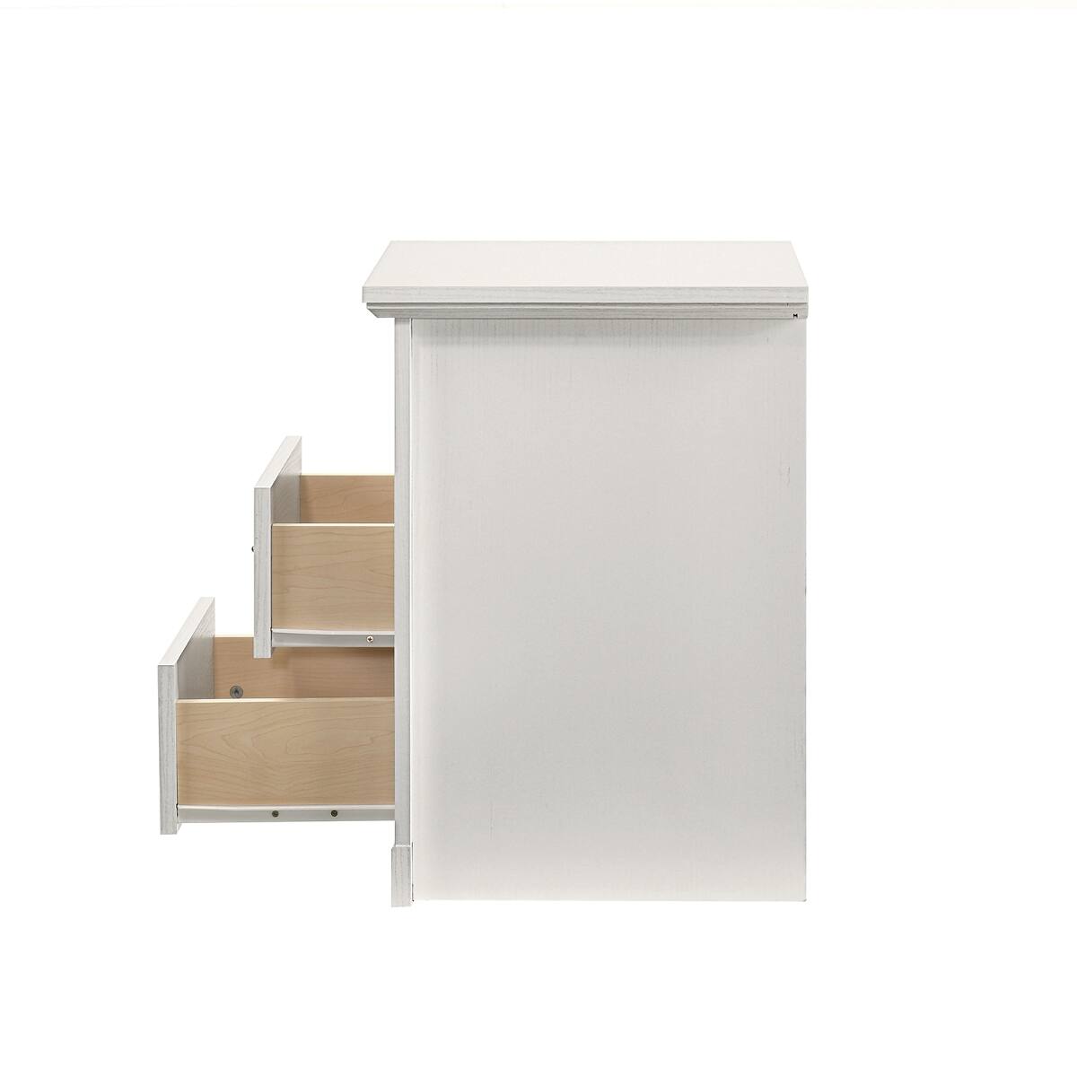 Alt View 6. Loheer - Loheer Set of 2 White Nightstands with Open Shelf and 2 Drawers, Rustic Bedroom Furniture - White.