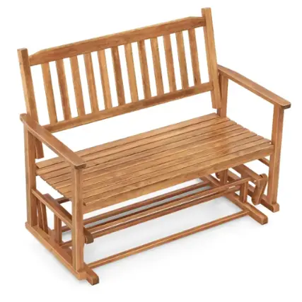 Front. Costway - Patio Glider Loveseat Chair Swing Rocking Bench with Slatted Seat & Curved Backrest - Natural.