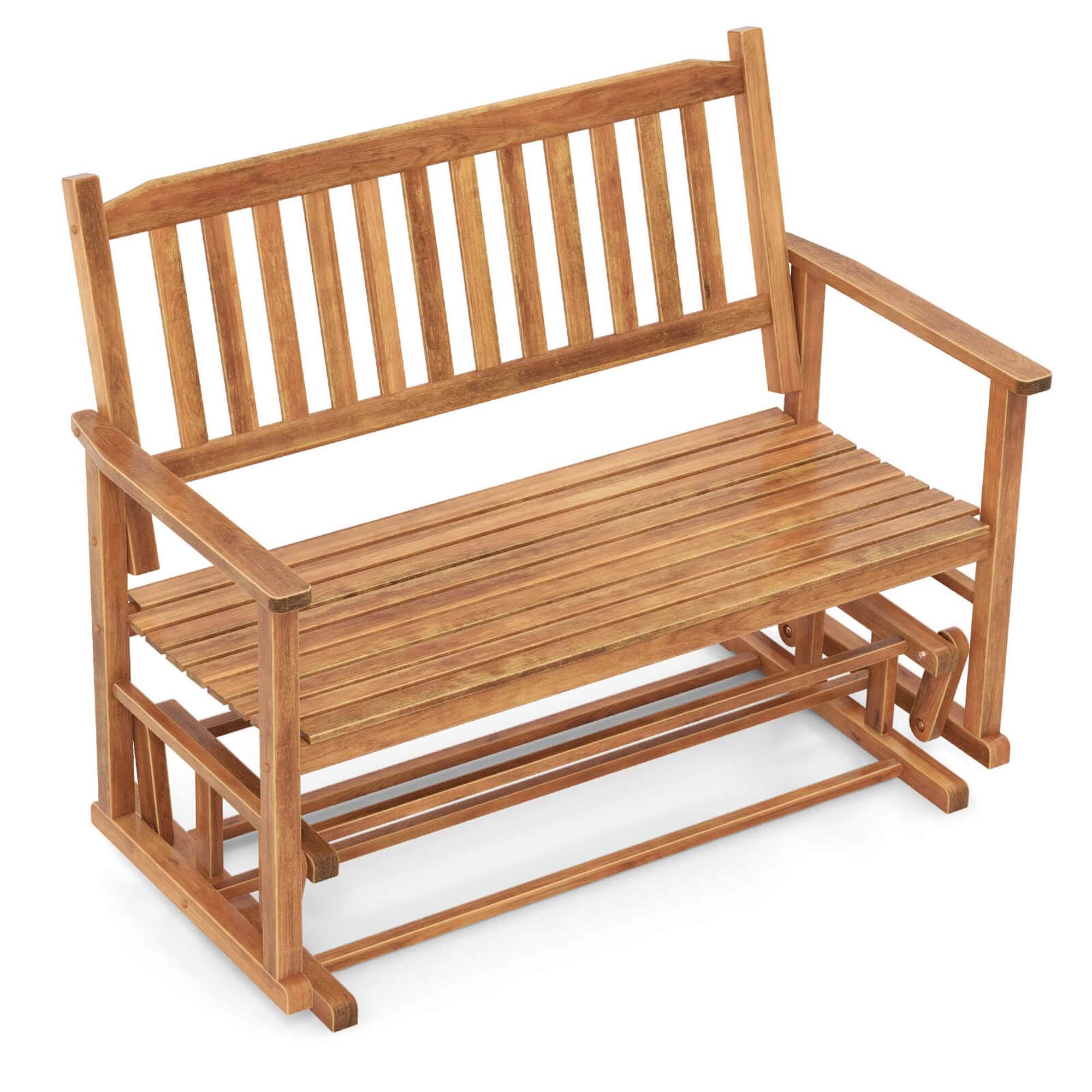 Costway - Patio Glider Loveseat Chair Swing Rocking Bench with Slatted Seat & Curved Backrest - Natural