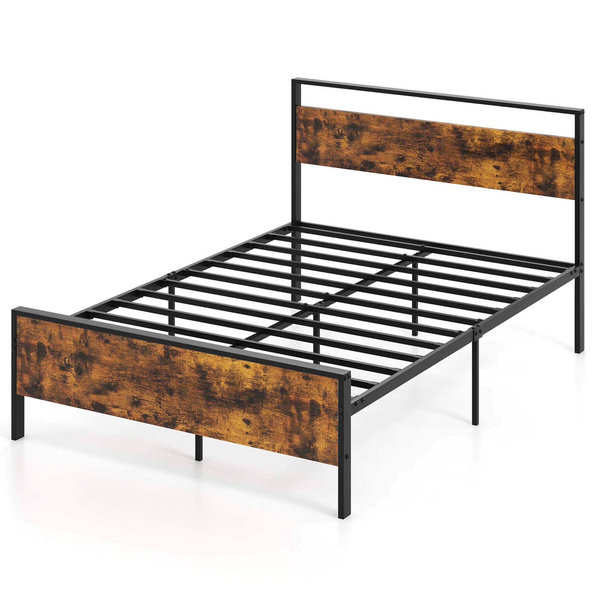 Alt View 6. Costway - Full Size Bed Frame with Wooden Headboard and Footboard Under-Bed Storage - Brown.