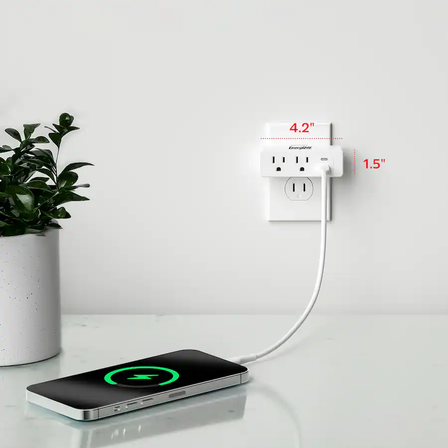 Energizer 4 Device Multi Outlet Extender Wall Tap – 2 AC Outlets, 1 USB ...