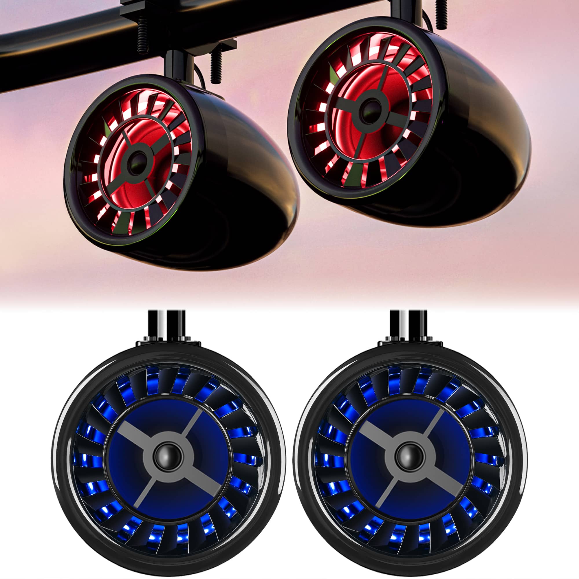 GoHawk - Bluetooth UTV Speaker System, 2-Speaker Waterproof Stereo Amplifier w/ 5" LED Speaker, FM Radio USB for Polaris, Can-Am - Black