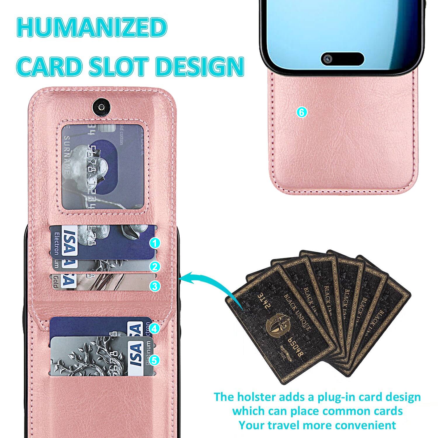 HUMANIZED CARD SLOT DESIGN

The holster adds a plug-in card design which can place common cards. Your travel more convenient
