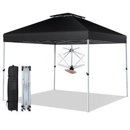 Gymax - 2-Tier 10' x 10' Pop-up Canopy Tent Instant Gazebo Adjustable Carry Bag w/ Wheel - Black