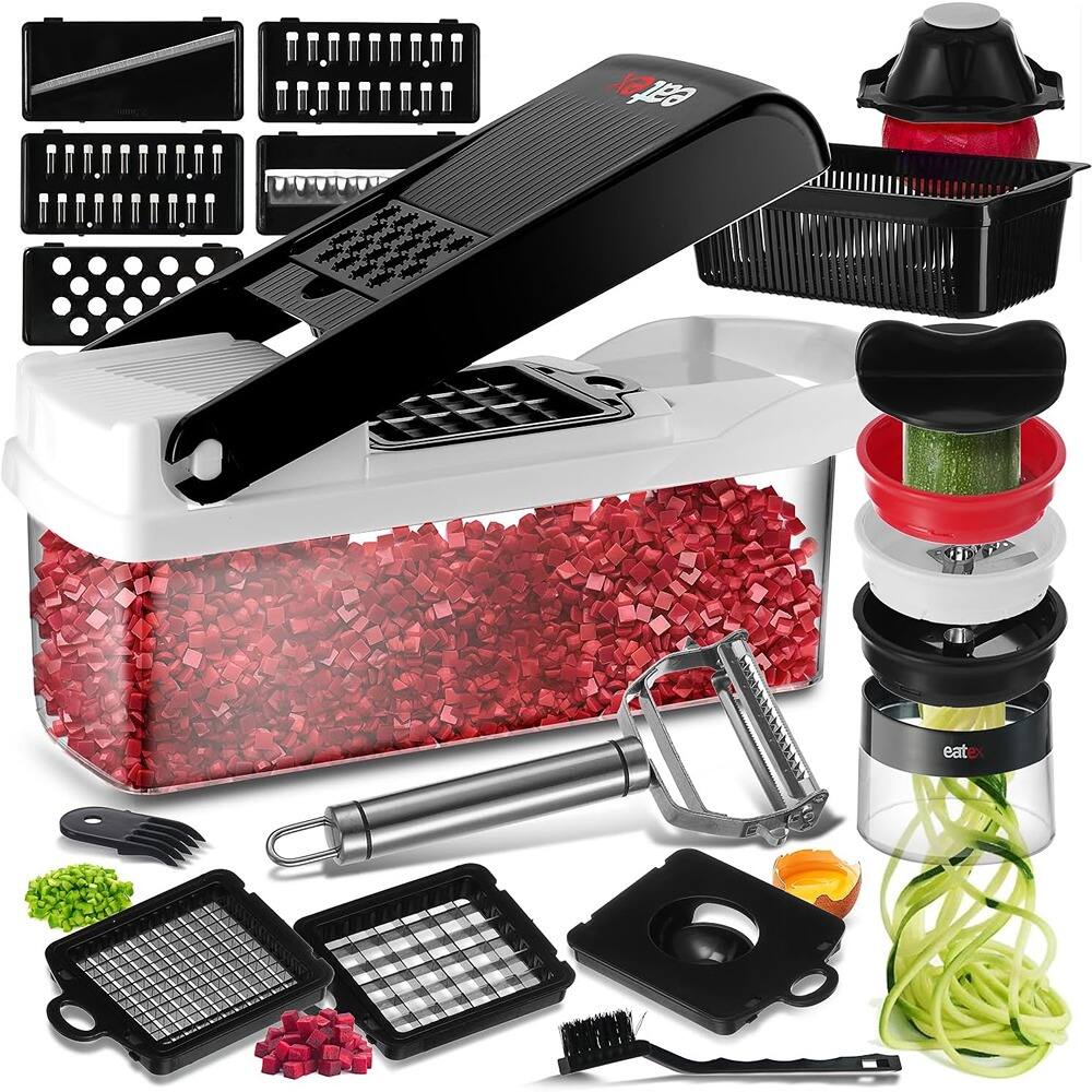 PARKER SLATER - 21-Piece Vegetable Chopper & Dicer with Container – Multifunctional Onion Cutter, Salad Chopper, Spiralizer, Julienne Pe - Black