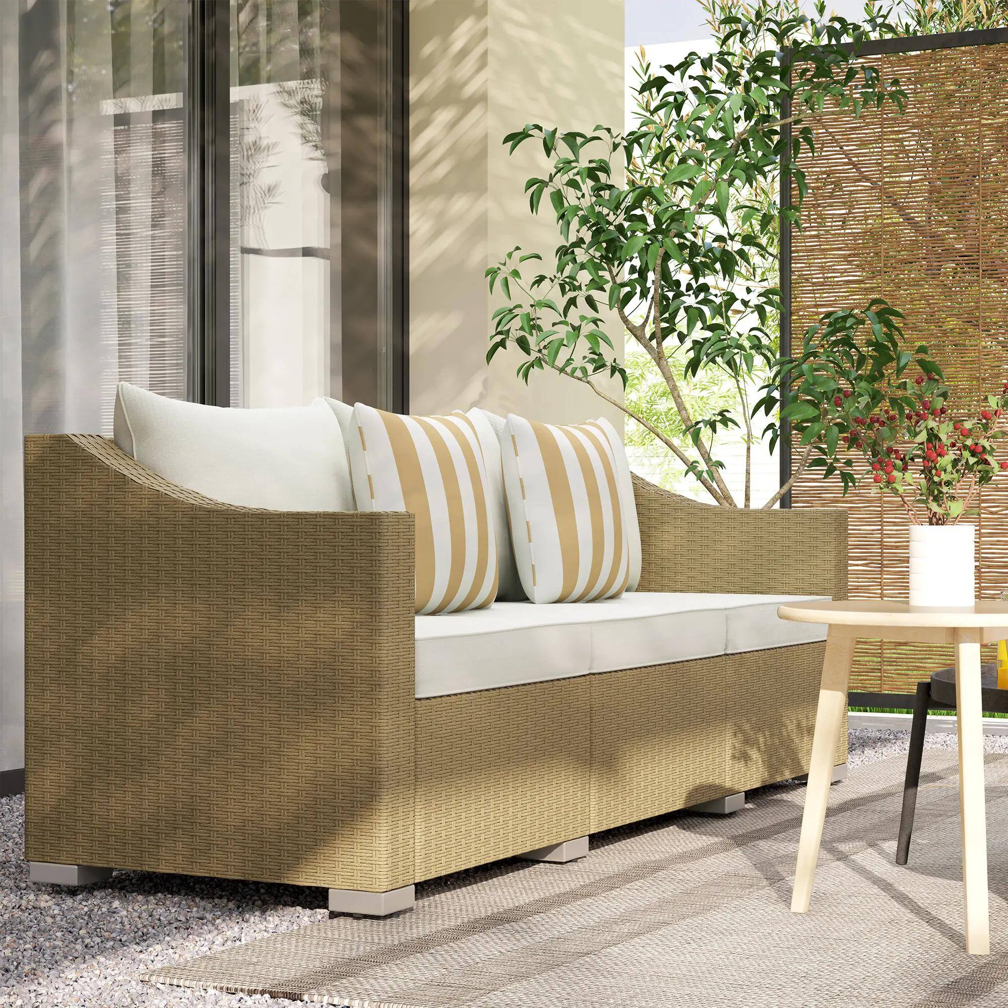 Angle. Spaco - Spaco 3 Seater Patio PE Rattan Couch with Cushions, 2 Throw Pillows - Cream White.