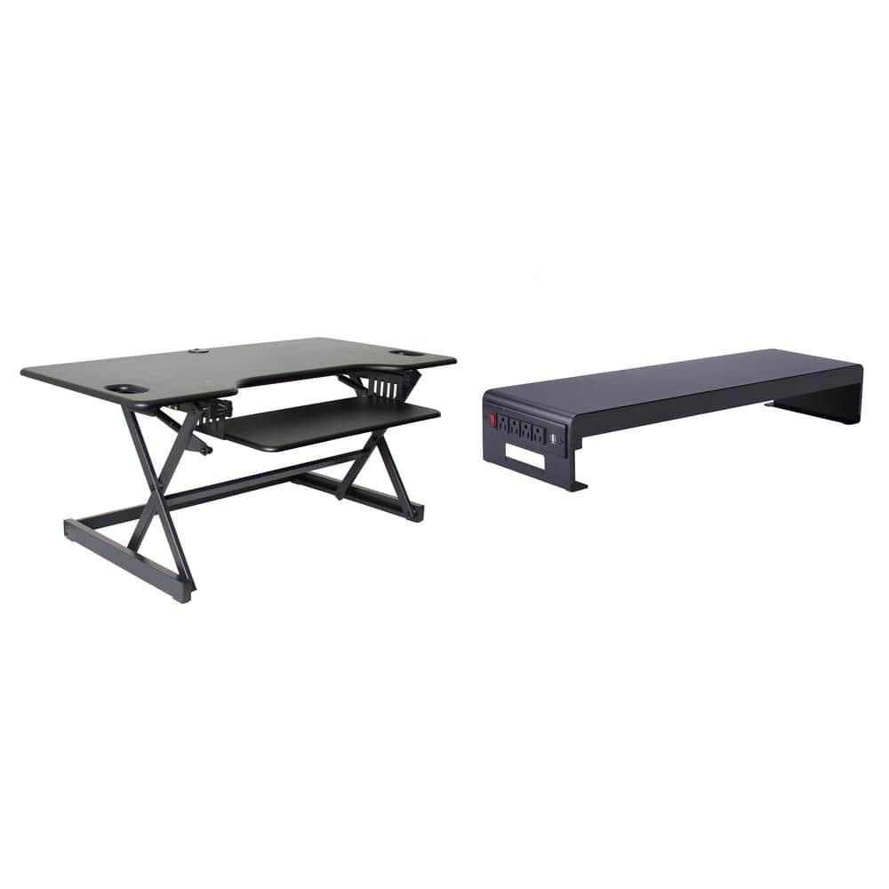 Rocelco - 46" Large Height Adjustable Standing Desk Converter - Dual Monitor Stand BUNDLE - Black