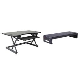 Rocelco - 46" Large Height Adjustable Standing Desk Converter - Dual Monitor Stand BUNDLE - Black