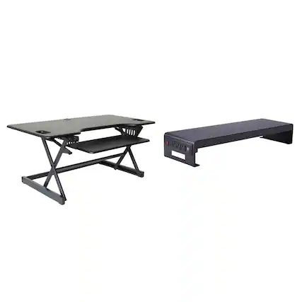 Front. Rocelco - 46" Large Height Adjustable Standing Desk Converter - Dual Monitor Stand BUNDLE - Black.