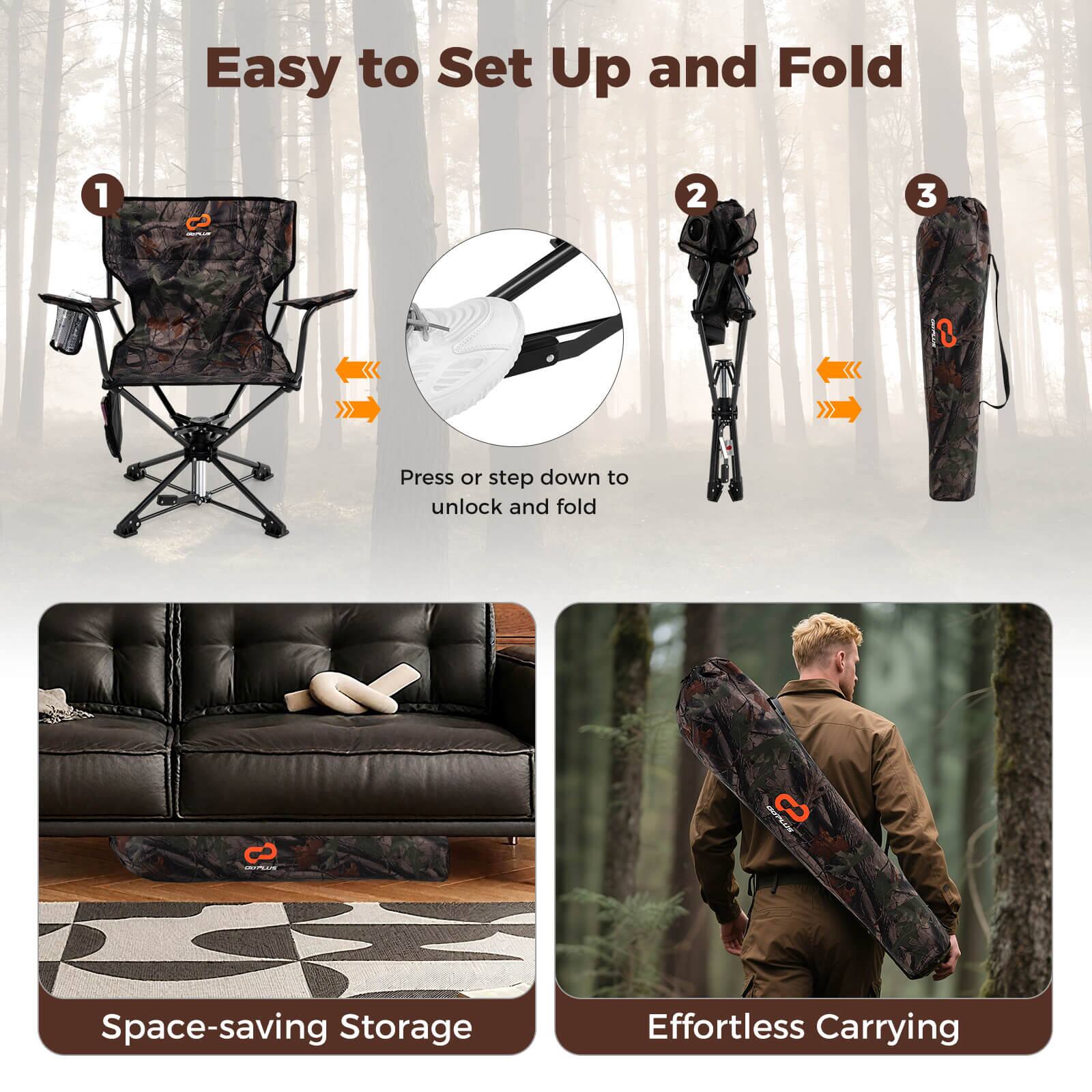 Easy to Set Up and Fold

1. Press or step down to unlock and fold

2. Space-saving Storage

3. Effortless Carrying