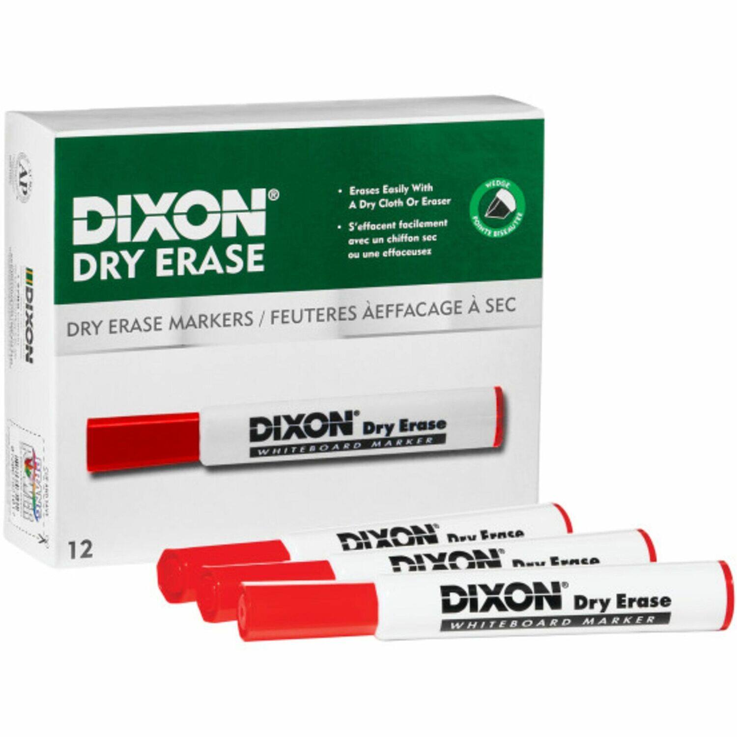 DIXON DRY ERASE MARKERS / FEUTERES A EFFACAGE A SEC

- Erases Easily With A Dry Cloth Or Eraser
- S'effacent facilement avec un chiffon sec ou une effaceuse

12 DIXON Dry Erase WHITEBOARD MARKER