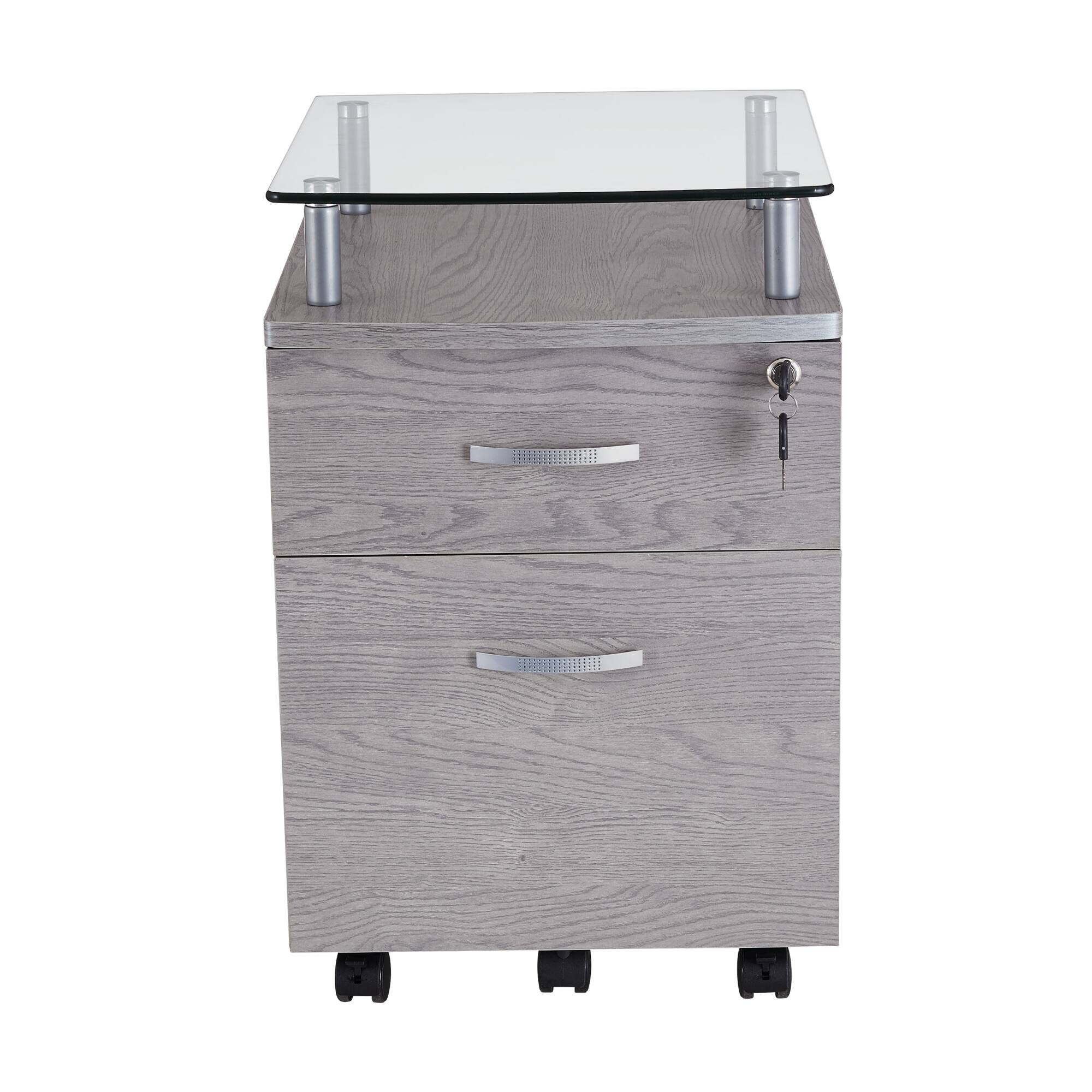 Alt View 1. GOODSILO - Modern Rolling File Cabinet with Tempered Glass Top and Secure Locking Drawers - Gray.