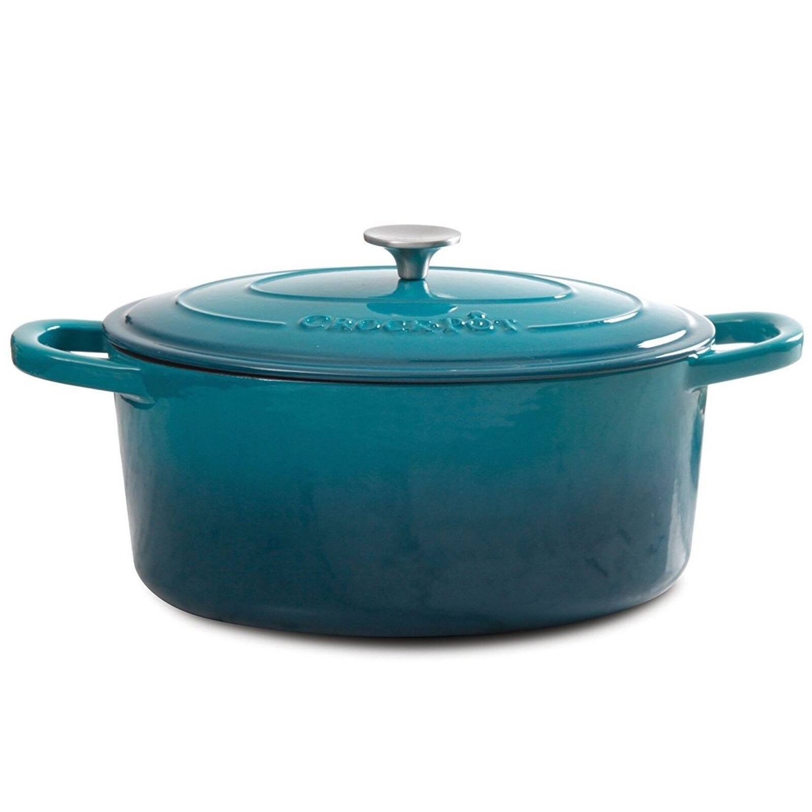 Alt View 5. Crockpot - Crock Pot Artisan 5 Quart Round Enameled Cast Iron Dutch Oven in Teal Ombre - Blue.