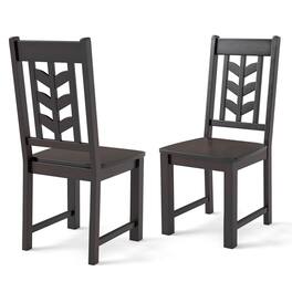 Costway - Dining Chair Set of 2 with Rubber Wood Frame & Leaf-shape High Back for Kitchen - Brown