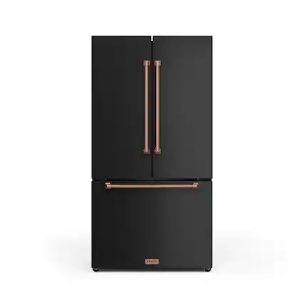 Front. Thor Kitchen - Gordon Ramsay Series by Thor Kitchen 20.3 Cu. Ft. Counter Depth Refrigerator with Rose Gold Hardware - Black.