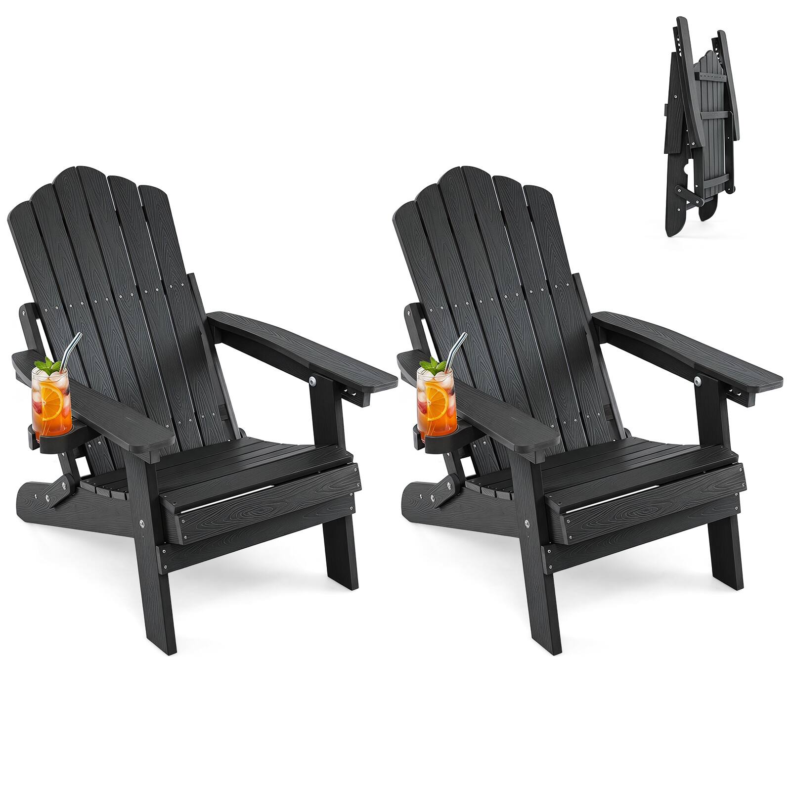 Gymax - 2PCS Folding Adirondack Chair w/ 5-Level Backrest Wooden Textured for Lawn - Black price history on PriceWatchPro