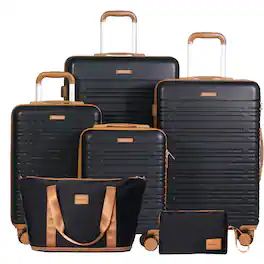 Travelhouse - 6‑Piece Hardshell Family Luggage Set, Lightweight Striped Suitcase with TSA Lock - Black