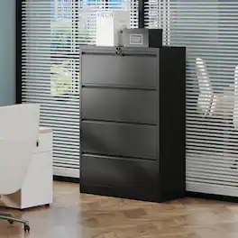 Loheer - 4 Drawer Lateral File Cabinet Heavy Duty Metal Locking Cabinet for Home Office Letter Legal A4
