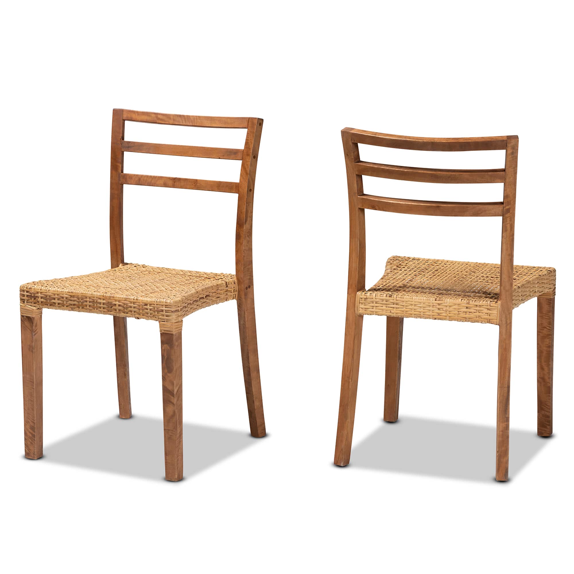 bali & pari - Arthur Mid-Century Modern Mahogany Wood and Natural Rattan 2-Piece Dining Chair Set - Natural Brown/Walnut Brown price history on PriceWatchPro