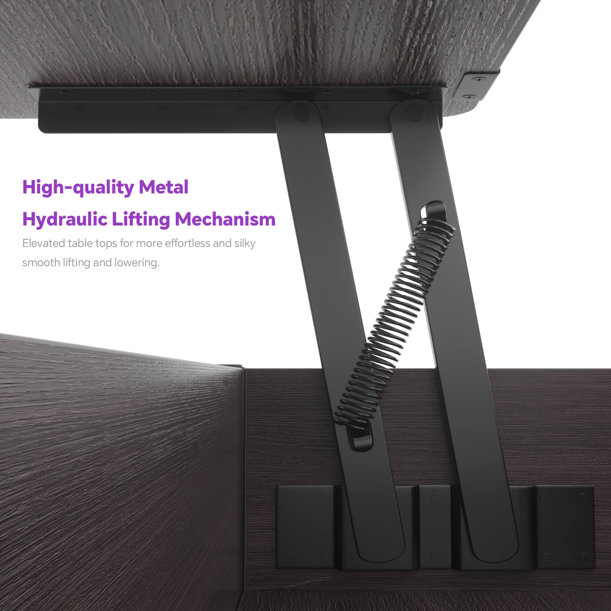 High-quality Metal Hydraulic Lifting Mechanism  
Elevated table tops for more effortless and silky smooth lifting and lowering.