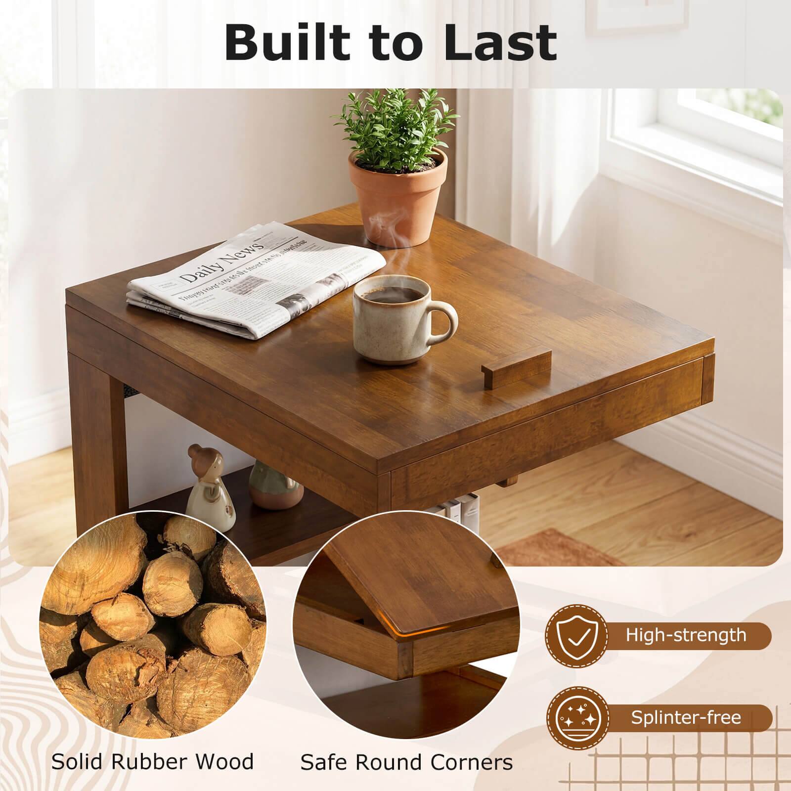 Built to Last  
Pen Sied Daily  
M Tierpyto Tet  
High-strength  
Splinter-free  
Solid Rubber Wood  
Safe Round Corners