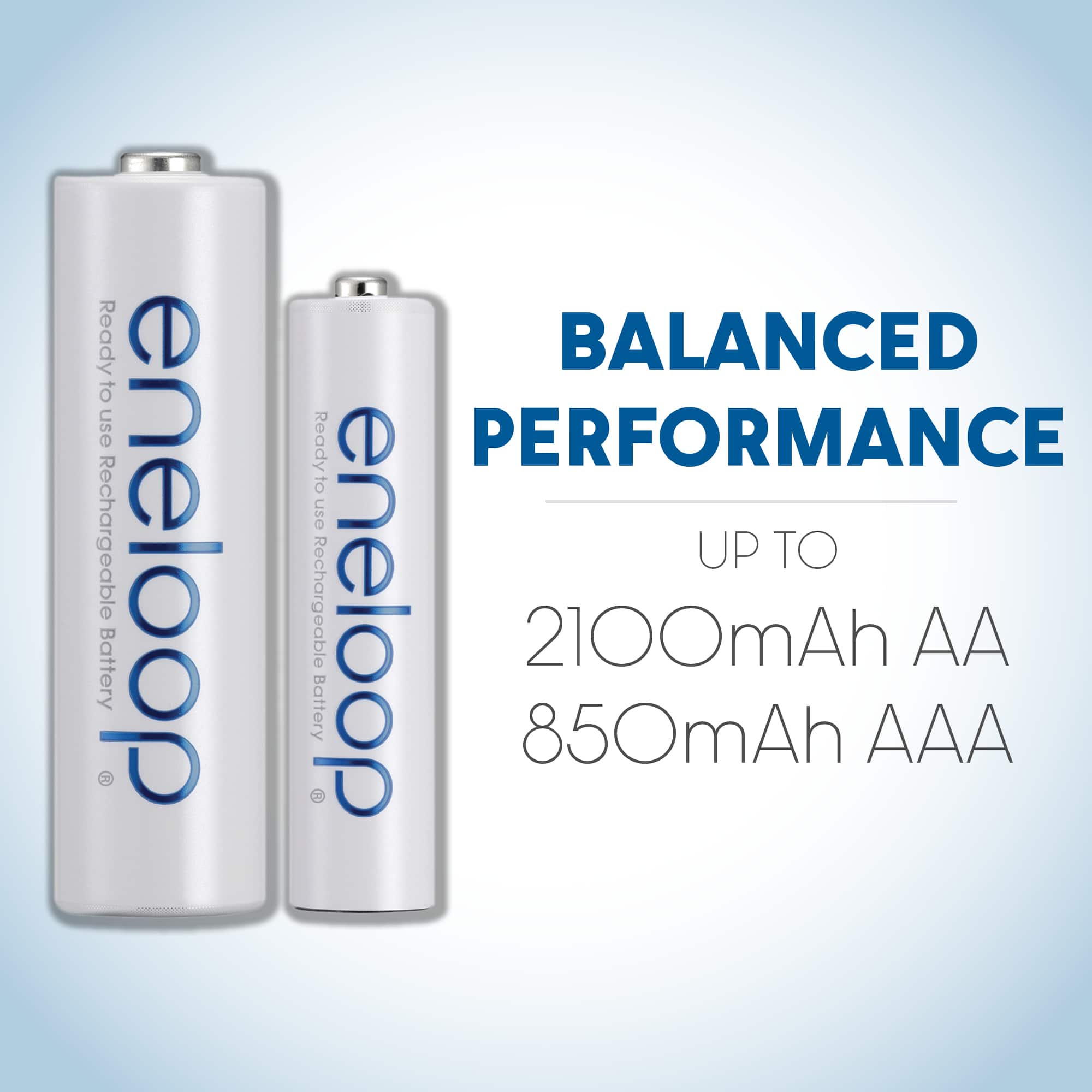 Ready to use eneloop Rechargeable Battery BALANCED PERFORMANCE to use UP TO 2100mAh AA Battery 850mAh AA A