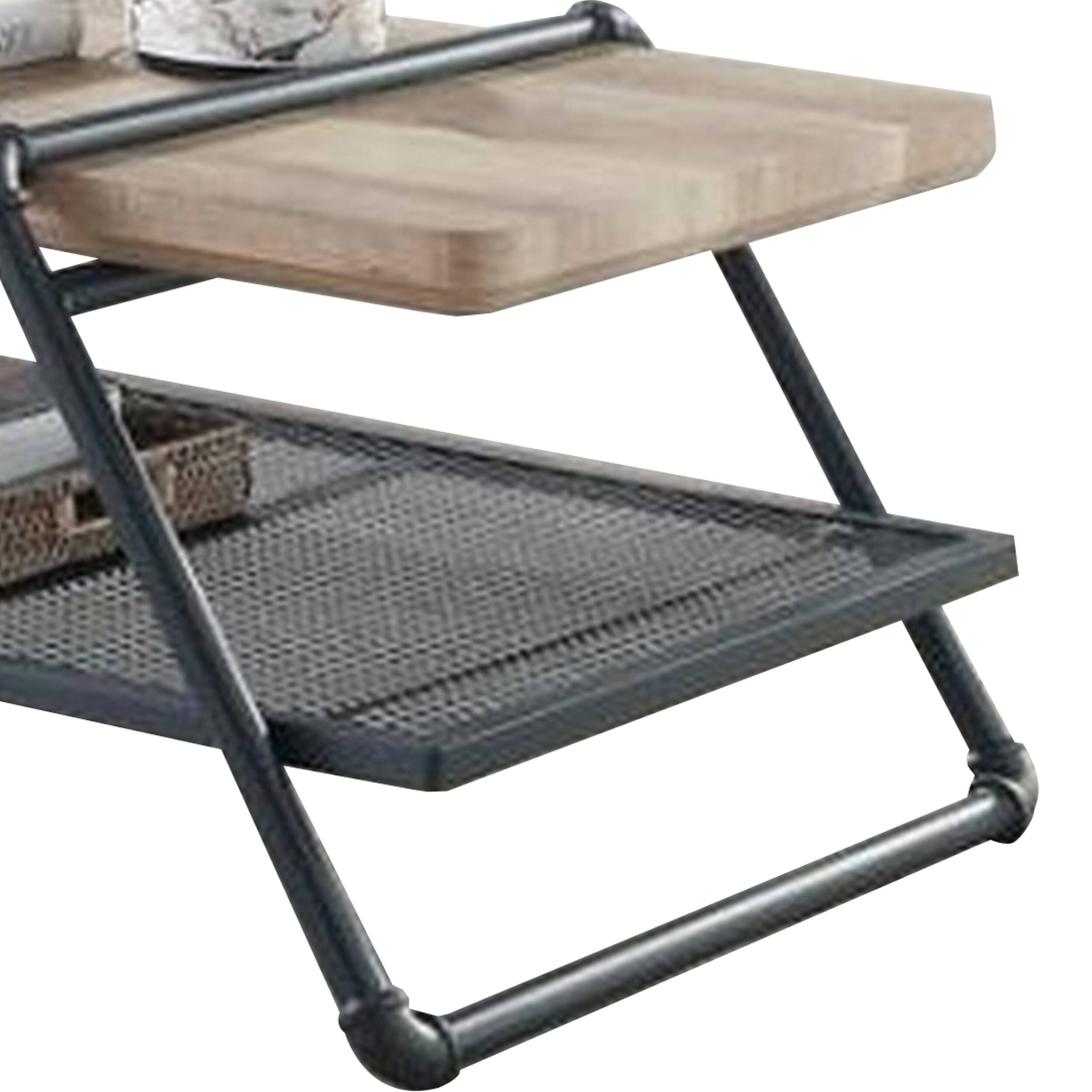 Alt View 3. Manhattan Lane - Coffee Table with Wooden Top and Mesh Shelf - Brown and Black.