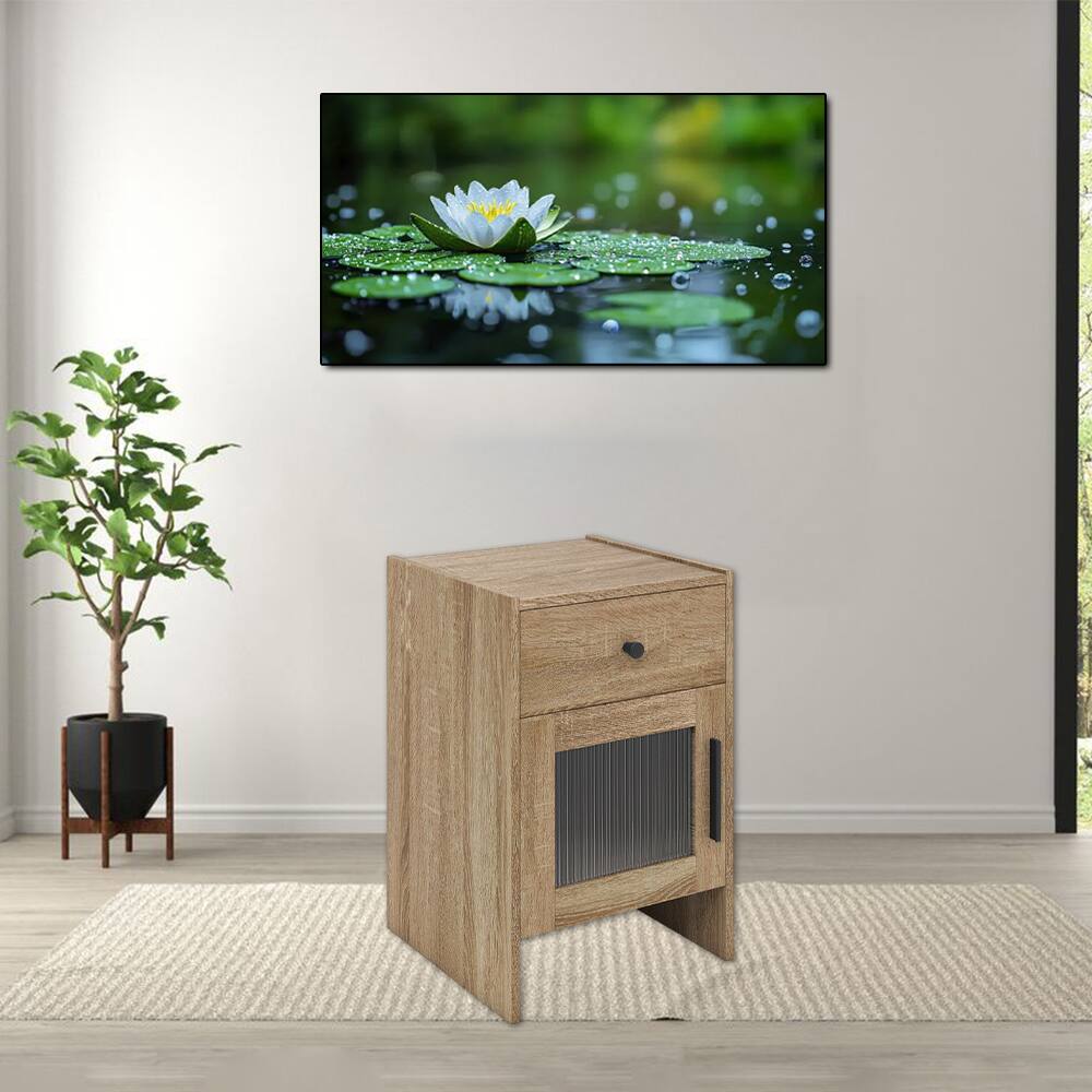 Front. Hivvago - Bedside Table with Cabinet and Drawer - White.