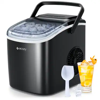 Front. Ecozy - ecozy Portable Countertop Ice Maker - 9 Ice Cubes in 6 Minutes, 26 lbs Daily Output, Self-Cleaning - Black.