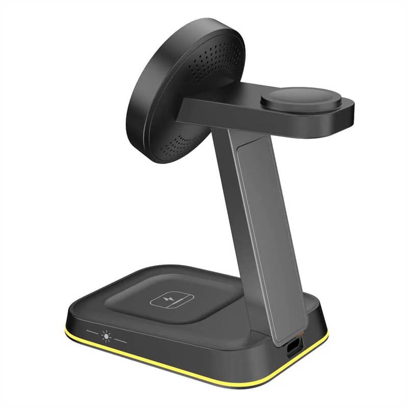 RISOKEYS - 3-in-1 Magnetic Wireless Charger - Desktop Vertical MagSafe Phone Stand Fast Charging for Phone Earphones, Apple Watch - Black