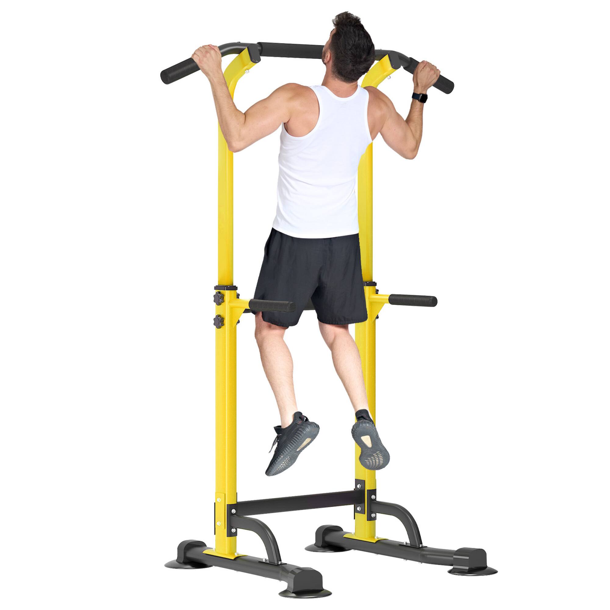 Front. ELEMENT ACE - Multifunctional Adjustable Pull Up Bar and Dip Station with 10 Height Settings for Complete Home Strength Training - Yellow+Black.