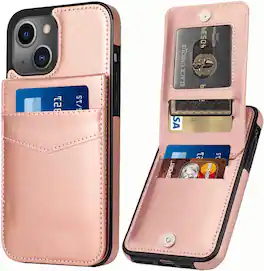Entronix - Slim Leather Wallet Case for iPhone 13 Mini - 6 Slot Card Holder - Pink